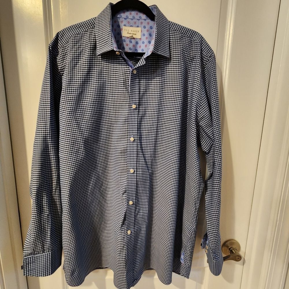 Ted Baker Endurance blue button down shirt, small checkers, size 17.5 or Large
